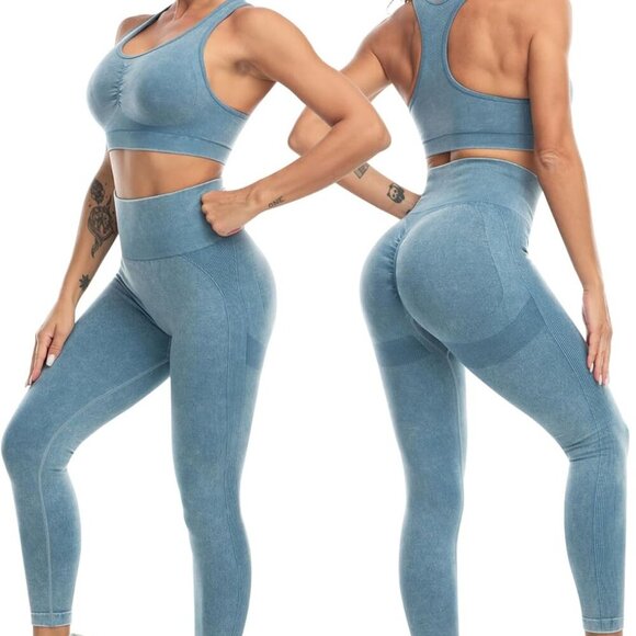 3 Piece Workout Sets for Women Butt Lifting Leggings with High Impact Sports Bra - Picture 3 of 5